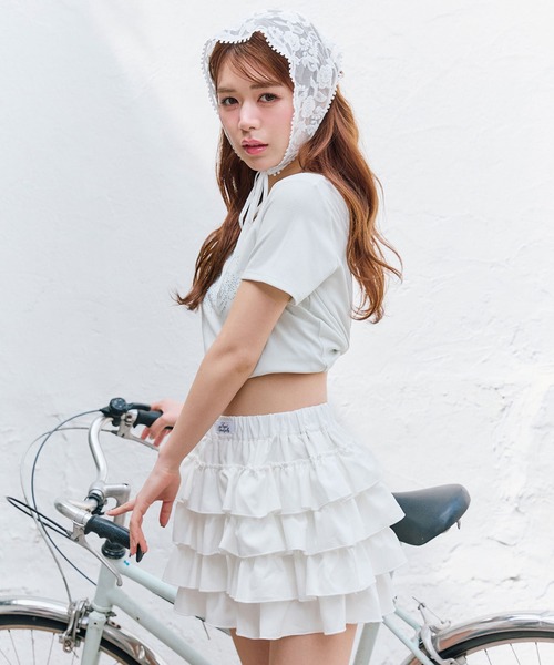 OLIVE des OLIVE（オリーブデオリーブ）の「フリルティアードスカパン（スカート・レディース・ブラウン/オフホワイト/ブラック・FREE）」の5枚目の写真