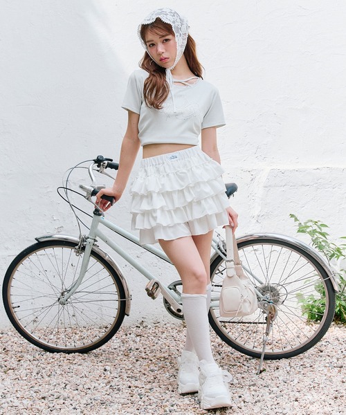 OLIVE des OLIVE（オリーブデオリーブ）の「フリルティアードスカパン（スカート・レディース・ブラウン/オフホワイト/ブラック・FREE）」の6枚目の写真