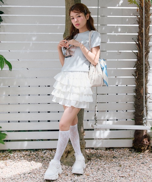 OLIVE des OLIVE（オリーブデオリーブ）の「フリルティアードスカパン（スカート・レディース・ブラウン/オフホワイト/ブラック・FREE）」の8枚目の写真