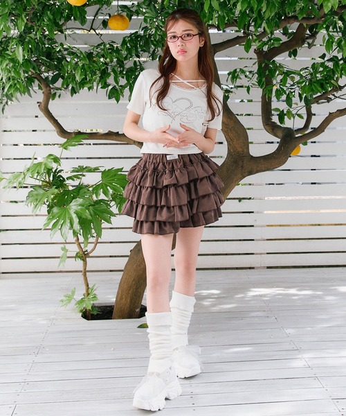 OLIVE des OLIVE（オリーブデオリーブ）の「フリルティアードスカパン（スカート・レディース・ブラウン/オフホワイト/ブラック・FREE）」の10枚目の写真