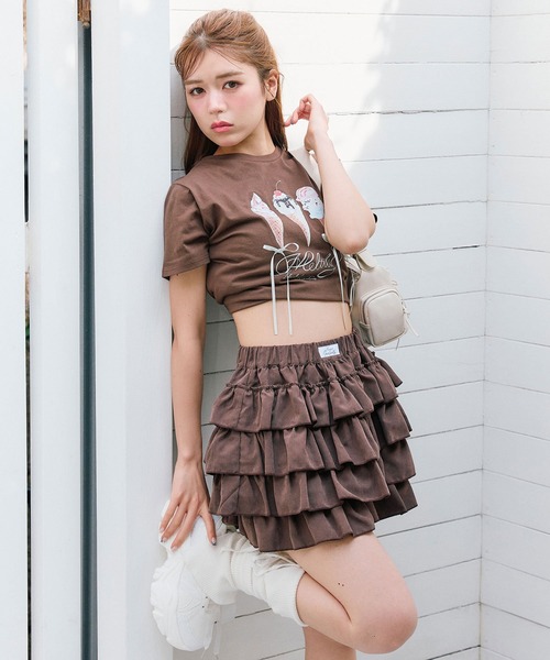 OLIVE des OLIVE（オリーブデオリーブ）の「フリルティアードスカパン（スカート・レディース・ブラウン/オフホワイト/ブラック・FREE）」の11枚目の写真