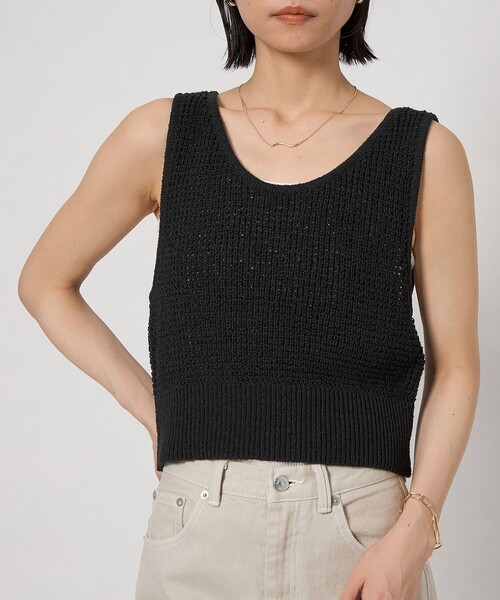 美品✨F.U.L.L　フル　ベスト ビッグシルエット　メッシュ　グレー　フリー ベスト ジレ サイドレース透かし編みメランジメッシュベスト