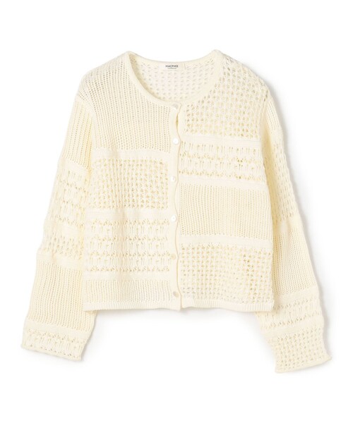 MACPHEE(マカフィー)の「【WEB限定】コットンレーシー クルーネックカーディガン(カーディガン/ボレロ・レディース・ブラック/ホワイト・S)」の2枚目の写真