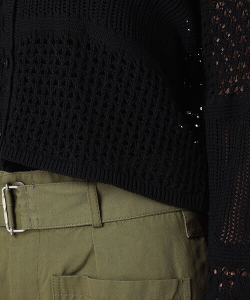 MACPHEE(マカフィー)の「【WEB限定】コットンレーシー クルーネックカーディガン(カーディガン/ボレロ・レディース・ブラック/ホワイト・S)」の4枚目の写真