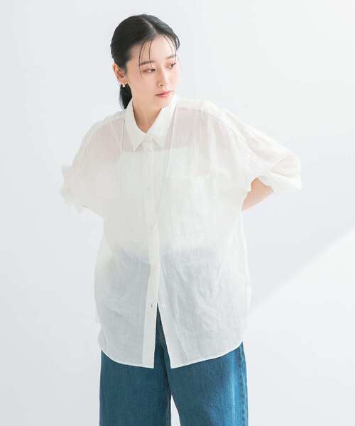 URBAN RESEARCH（アーバンリサーチ）の「ガーメントダイラミーオーバーシャツ（シャツ/ブラウス・レディース・イエロー/ブラウン/ブルー/オフホワイト・FREE）」の2枚目の写真