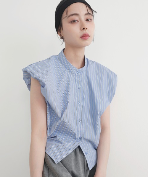 LIAN（リアン）の「バルーンショルダーブラウス（シャツ/ブラウス・レディース・ブラック/ストライプ/ピンク/ブルー/オフホワイト・FREE）」の5枚目の写真