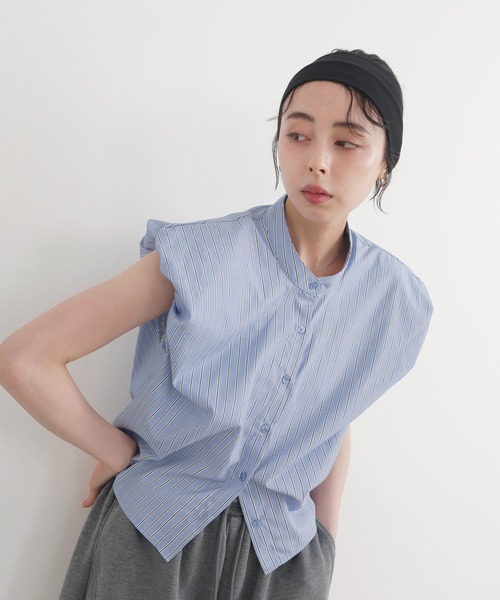 LIAN（リアン）の「バルーンショルダーブラウス（シャツ/ブラウス・レディース・ブラック/ストライプ/ピンク/ブルー/オフホワイト・FREE）」の12枚目の写真