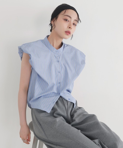 LIAN（リアン）の「バルーンショルダーブラウス（シャツ/ブラウス・レディース・ブラック/ストライプ/ピンク/ブルー/オフホワイト・FREE）」の13枚目の写真