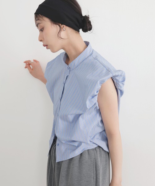 LIAN（リアン）の「バルーンショルダーブラウス（シャツ/ブラウス・レディース・ブラック/ストライプ/ピンク/ブルー/オフホワイト・FREE）」の17枚目の写真