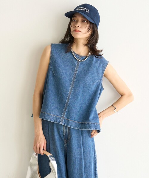 ブラウス シャツ 「UVカット/遮熱」UNFILO DENIM LIGHT ノースリーブブラウス レディース UNFILO｜【UVカット/遮熱】UNFILO DENIM LIGHT ノースリーブ