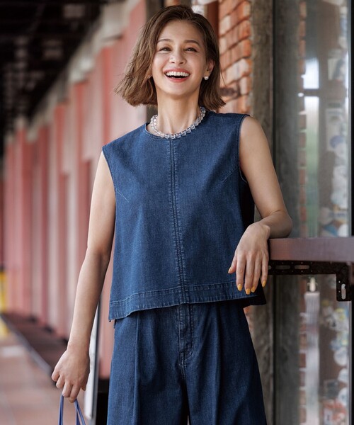 【UVカット/遮熱】UNFILO DENIM LIGHT UVカット/遮熱】UNFILO DENIM LIGHT ノースリーブブラウス