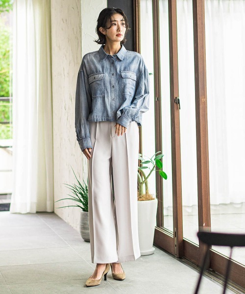 la.f…(ラエフ)の「【biyori】ショート丈デニムシャツ≪手洗い可能≫(シャツ/ブラウス・レディース・ブルー/ネイビー・9号/7号/11号)」の9枚目の写真