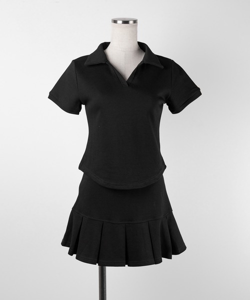 me+em select（ミームセレクト）の「【 ２点セット 】スキッパーネック半袖Ｔシャツ ＆ プリーツミニスカート ワンホンセットアップ　／ skipper neck short sleeve  T-shirt & pleated mini skirt wanghong setup ※※（セットアップ・レディース・グレー/ホワイト/ブラック・MEDIUM/SMALL）」の14枚目の写真
