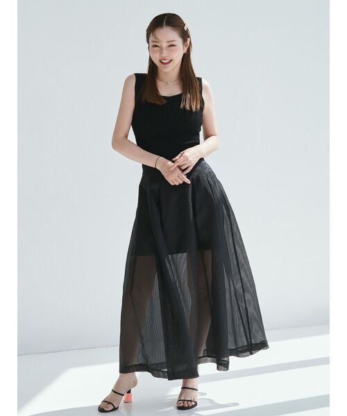 FUJIKO×ELENDEEK】2WAY SHEER CHECK FLARED SK（スカート