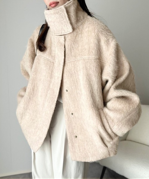 NOELA シャギーミドルコート ミドル丈 ウール フレア袖 ベージュ シャギーミドルコート | コート | NOELA OFFICIAL WEB STORE