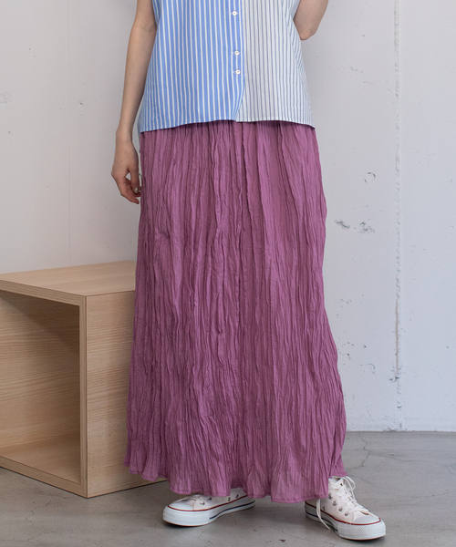 POU DOU DOU（プードゥドゥ）の「＜made in INDIA＞クリンクルスカート（スカート・レディース・ダークブラウン/ターコイズブルー/ラベンダー/キナリ・M）」の4枚目の写真