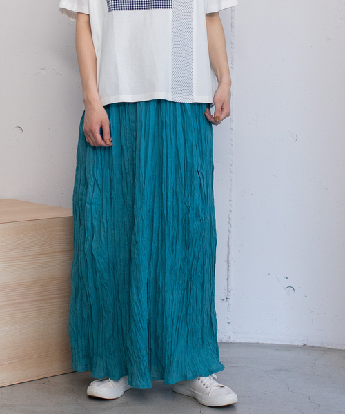 POU DOU DOU（プードゥドゥ）の「＜made in INDIA＞クリンクルスカート（スカート・レディース・ダークブラウン/ターコイズブルー/ラベンダー/キナリ・M）」の3枚目の写真