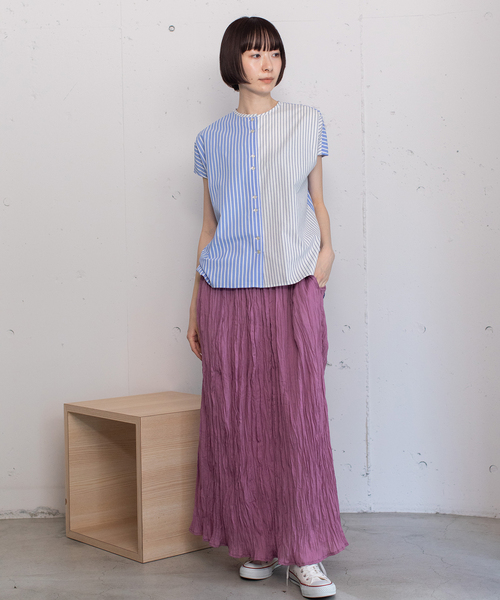 POU DOU DOU（プードゥドゥ）の「＜made in INDIA＞クリンクルスカート（スカート・レディース・ダークブラウン/ターコイズブルー/ラベンダー/キナリ・M）」の5枚目の写真