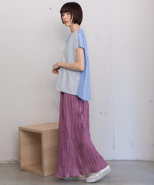 POU DOU DOU（プードゥドゥ）の「＜made in INDIA＞クリンクルスカート（スカート・レディース・ダークブラウン/ターコイズブルー/ラベンダー/キナリ・M）」の7枚目の写真