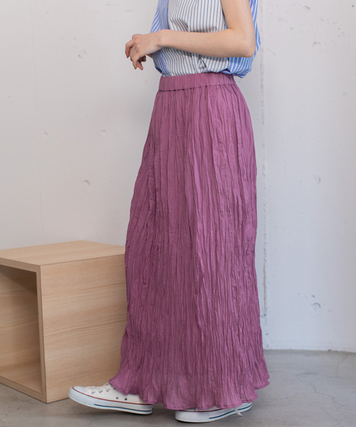 POU DOU DOU（プードゥドゥ）の「＜made in INDIA＞クリンクルスカート（スカート・レディース・ダークブラウン/ターコイズブルー/ラベンダー/キナリ・M）」の9枚目の写真