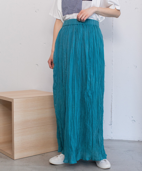 POU DOU DOU（プードゥドゥ）の「＜made in INDIA＞クリンクルスカート（スカート・レディース・ダークブラウン/ターコイズブルー/ラベンダー/キナリ・M）」の14枚目の写真