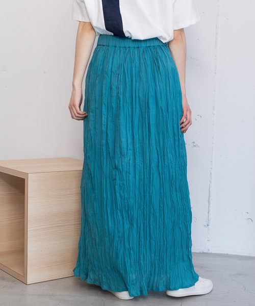 POU DOU DOU（プードゥドゥ）の「＜made in INDIA＞クリンクルスカート（スカート・レディース・ダークブラウン/ターコイズブルー/ラベンダー/キナリ・M）」の16枚目の写真