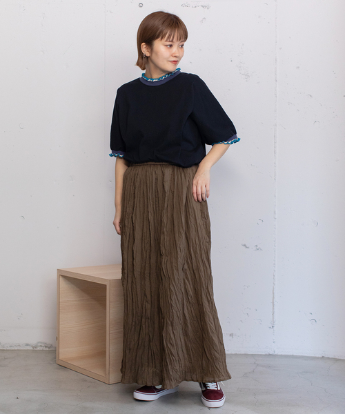 POU DOU DOU（プードゥドゥ）の「＜made in INDIA＞クリンクルスカート（スカート・レディース・ダークブラウン/ターコイズブルー/ラベンダー/キナリ・M）」の18枚目の写真