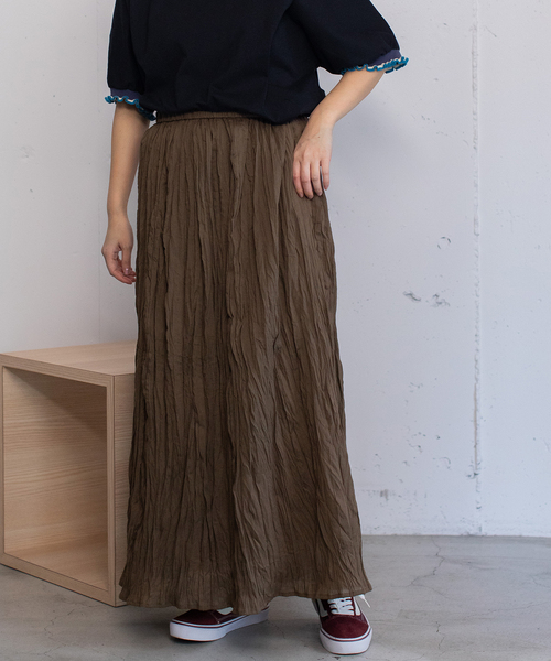 POU DOU DOU（プードゥドゥ）の「＜made in INDIA＞クリンクルスカート（スカート・レディース・ダークブラウン/ターコイズブルー/ラベンダー/キナリ・M）」の20枚目の写真