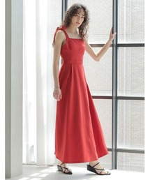 [2025 SUMMER COLLECTION][低身長サイズ有]リネンライクワイドストラップAラインキャミワンピース