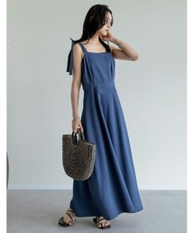 [2025 SUMMER COLLECTION][低身長サイズ有]リネンライクワイドストラップAラインキャミワンピース