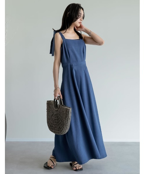 Re:EDIT（リエディ）の「[2025 SUMMER COLLECTION][低身長サイズ有]リネンライクワイドストラップAラインキャミワンピース（ワンピース・レディース・ブラック/ブルー/オレンジ/ベージュ/ブラウン・SHORT/MEDIUM/LARGE）」の4枚目の写真