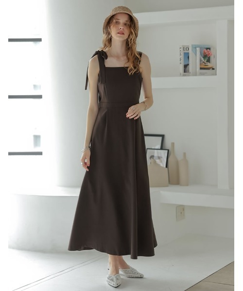 Re:EDIT（リエディ）の「[2025 SUMMER COLLECTION][低身長サイズ有]リネンライクワイドストラップAラインキャミワンピース（ワンピース・レディース・ブラック/ブルー/オレンジ/ベージュ/ブラウン・SHORT/MEDIUM/LARGE）」の20枚目の写真