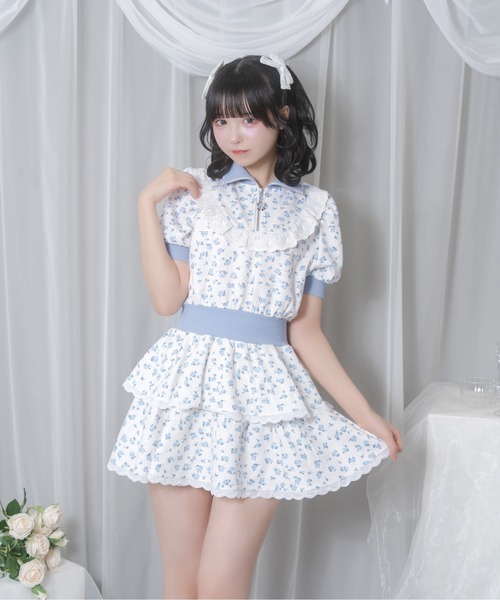 Honey Cinnamon 花柄ハーフジップワンピース セール】花柄ハーフジップワンピース（ワンピース）｜Honey Cinnamon