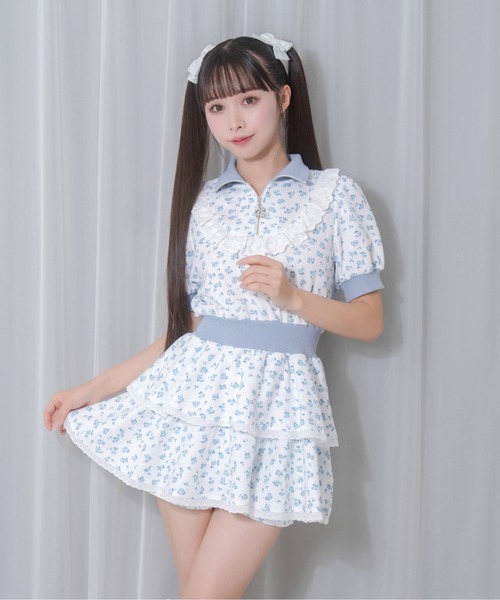 Honey Cinnamon(ハニーシナモン)の「花柄ハーフジップワンピース(ワンピース・レディース・ピンク/サックスブルー・FREE)」の6枚目の写真