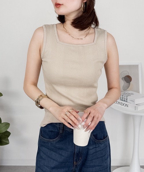 RCD(アールシーディー)の「ランダムリブスクエアタンクトップ(タンクトップ・レディース・杢グレー/ブラック/ベージュ/モカ/ホワイト/カーキ・4L/LL/L/M/3L)」の5枚目の写真