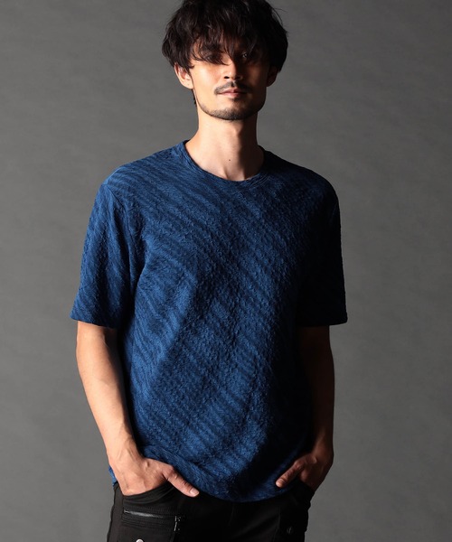 NICOLE CLUB FOR MEN（ニコルクラブフォーメン）の「【２５モデルEC限定再販売】ゼブラ柄スプレー風ぼかしプリントTシャツ（Tシャツ/カットソー・メンズ・チャコール/ライトグレー/ブルー系・MEDIUM/LARGE/X-LARGE）」の3枚目の写真