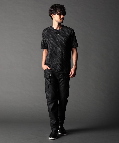 NICOLE CLUB FOR MEN（ニコルクラブフォーメン）の「【２５モデルEC限定再販売】ゼブラ柄スプレー風ぼかしプリントTシャツ（Tシャツ/カットソー・メンズ・チャコール/ライトグレー/ブルー系・MEDIUM/LARGE/X-LARGE）」の5枚目の写真