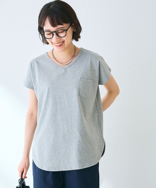 CROSS FUNCTION（クロスファンクション）の「《汗染み防止》フロントポケットTシャツ 動画あり【CROSS FUNCTION/クロスファンクション】（Tシャツ/カットソー・レディース・ネイビー/杢グレー/ブラック/オフホワイト/モカ・M/LL/L）」の4枚目の写真