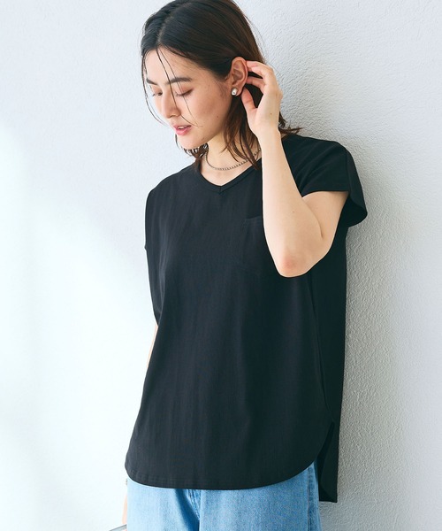 CROSS FUNCTION（クロスファンクション）の「《汗染み防止》フロントポケットTシャツ 動画あり【CROSS FUNCTION/クロスファンクション】（Tシャツ/カットソー・レディース・ネイビー/杢グレー/ブラック/オフホワイト/モカ・M/LL/L）」の3枚目の写真