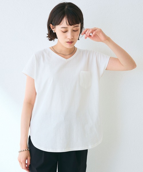 CROSS FUNCTION（クロスファンクション）の「《汗染み防止》フロントポケットTシャツ 動画あり【CROSS FUNCTION/クロスファンクション】（Tシャツ/カットソー・レディース・ネイビー/杢グレー/ブラック/オフホワイト/モカ・M/LL/L）」の15枚目の写真