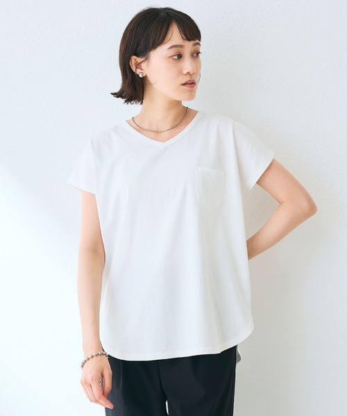 CROSS FUNCTION（クロスファンクション）の「《汗染み防止》フロントポケットTシャツ 動画あり【CROSS FUNCTION/クロスファンクション】（Tシャツ/カットソー・レディース・ネイビー/杢グレー/ブラック/オフホワイト/モカ・M/LL/L）」の16枚目の写真