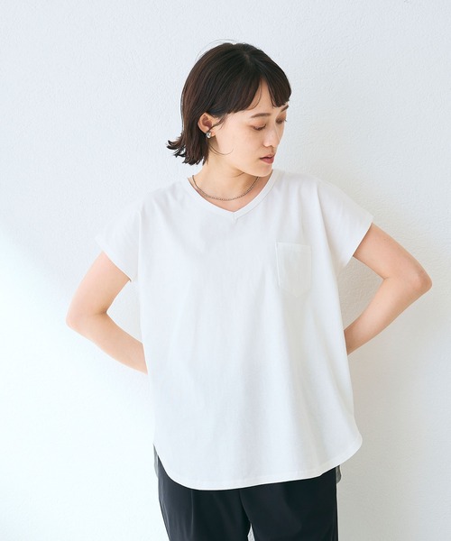 CROSS FUNCTION（クロスファンクション）の「《汗染み防止》フロントポケットTシャツ 動画あり【CROSS FUNCTION/クロスファンクション】（Tシャツ/カットソー・レディース・ネイビー/杢グレー/ブラック/オフホワイト/モカ・M/LL/L）」の17枚目の写真