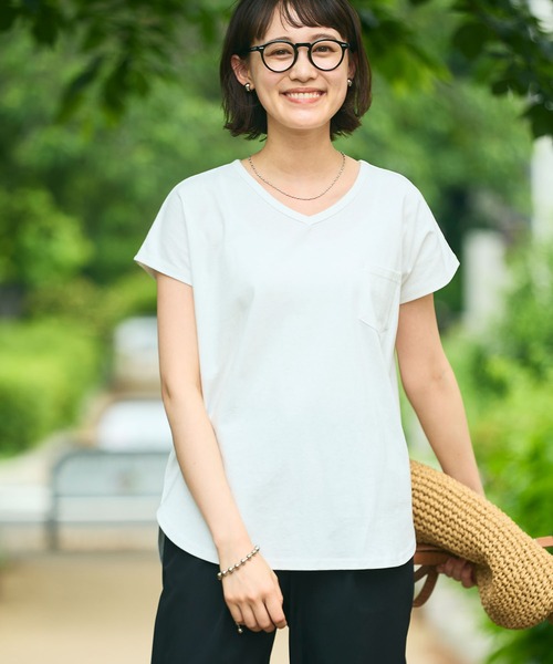 CROSS FUNCTION（クロスファンクション）の「《汗染み防止》フロントポケットTシャツ 動画あり【CROSS FUNCTION/クロスファンクション】（Tシャツ/カットソー・レディース・ネイビー/杢グレー/ブラック/オフホワイト/モカ・M/LL/L）」の22枚目の写真