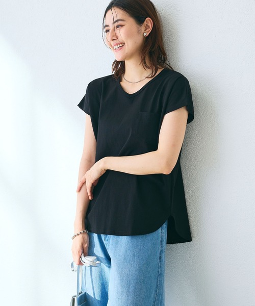 CROSS FUNCTION（クロスファンクション）の「《汗染み防止》フロントポケットTシャツ 動画あり【CROSS FUNCTION/クロスファンクション】（Tシャツ/カットソー・レディース・ネイビー/杢グレー/ブラック/オフホワイト/モカ・M/LL/L）」の8枚目の写真