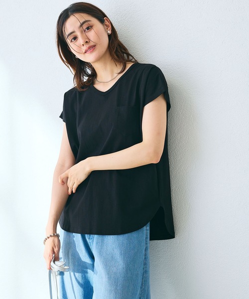 CROSS FUNCTION（クロスファンクション）の「《汗染み防止》フロントポケットTシャツ 動画あり【CROSS FUNCTION/クロスファンクション】（Tシャツ/カットソー・レディース・ネイビー/杢グレー/ブラック/オフホワイト/モカ・M/LL/L）」の6枚目の写真