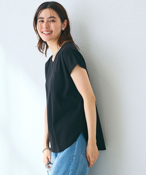 CROSS FUNCTION（クロスファンクション）の「《汗染み防止》フロントポケットTシャツ 動画あり【CROSS FUNCTION/クロスファンクション】（Tシャツ/カットソー・レディース・ネイビー/杢グレー/ブラック/オフホワイト/モカ・M/LL/L）」の9枚目の写真