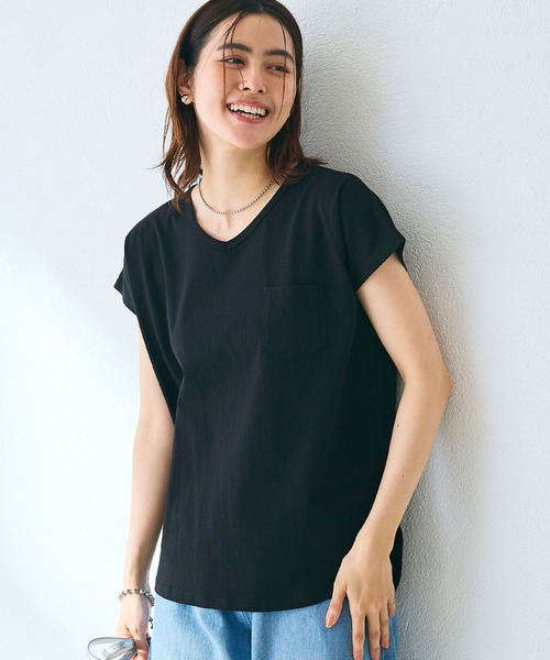 CROSS FUNCTION（クロスファンクション）の「《汗染み防止》フロントポケットTシャツ 動画あり【CROSS FUNCTION/クロスファンクション】（Tシャツ/カットソー・レディース・ネイビー/杢グレー/ブラック/オフホワイト/モカ・M/LL/L）」の10枚目の写真