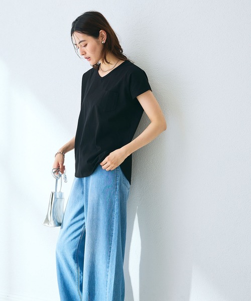 CROSS FUNCTION（クロスファンクション）の「《汗染み防止》フロントポケットTシャツ 動画あり【CROSS FUNCTION/クロスファンクション】（Tシャツ/カットソー・レディース・ネイビー/杢グレー/ブラック/オフホワイト/モカ・M/LL/L）」の14枚目の写真