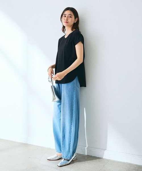 CROSS FUNCTION（クロスファンクション）の「《汗染み防止》フロントポケットTシャツ 動画あり【CROSS FUNCTION/クロスファンクション】（Tシャツ/カットソー・レディース・ネイビー/杢グレー/ブラック/オフホワイト/モカ・M/LL/L）」の12枚目の写真