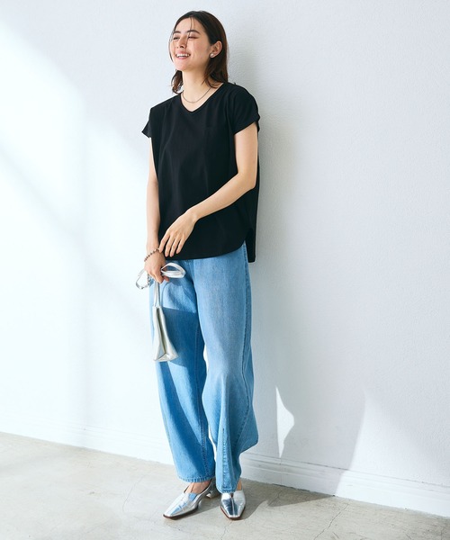 CROSS FUNCTION（クロスファンクション）の「《汗染み防止》フロントポケットTシャツ 動画あり【CROSS FUNCTION/クロスファンクション】（Tシャツ/カットソー・レディース・ネイビー/杢グレー/ブラック/オフホワイト/モカ・M/LL/L）」の13枚目の写真